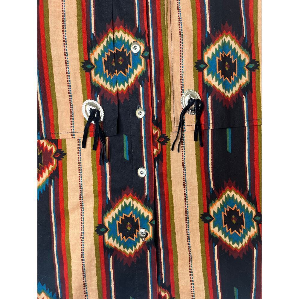 VNTG Circle T Southwest Cowboy Boho Button Down Shirt Womens Sz L Tassels Tribal - Picture 7 of 10